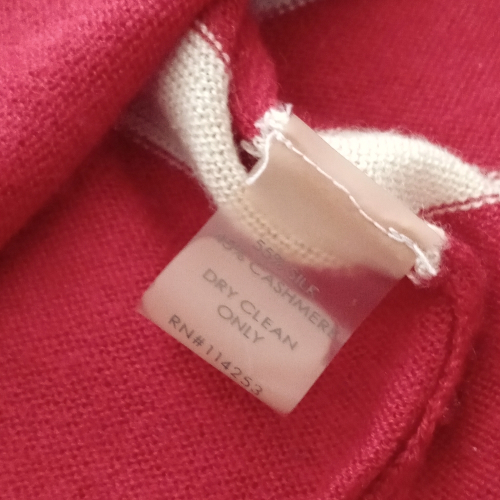 *Relisted* Cashmere & Silk Red White Stripe Long Sleeve Cardigan Skull on Back S - Picture 11 of 14
